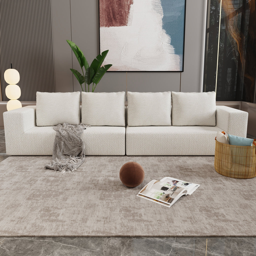 Four seater combination sofa, sofa bed, made of high-density sponge and soft linen fabric, with multiple combination methods (beige)
