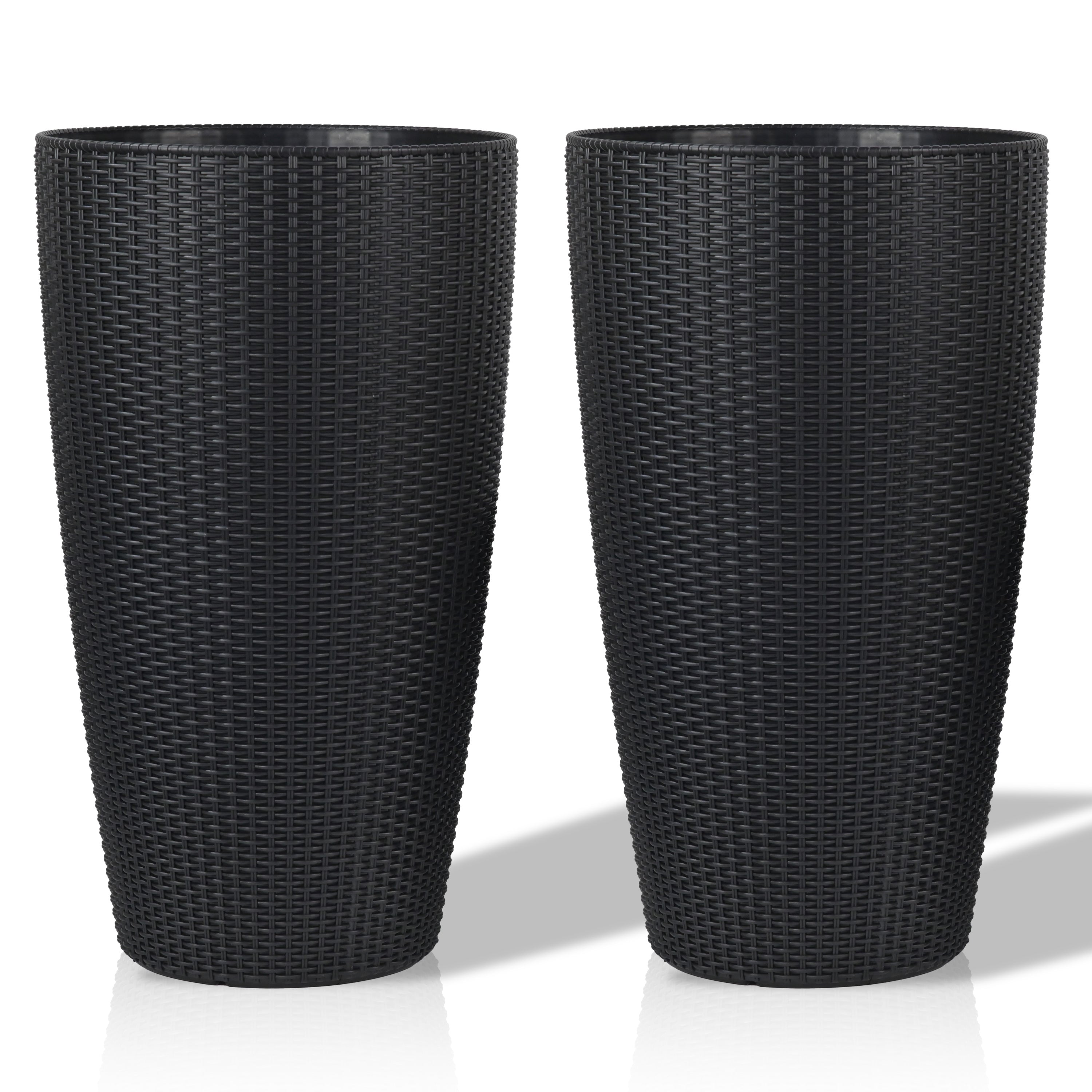 Indoor/Outdoor Modern The appearance is made of imitation rattan Design Planter,22.5 inch Black Plastic Large Plant Pot With Automatic Watering System for Home and Garden  (Black, 22.5 inch - 2 Pack)