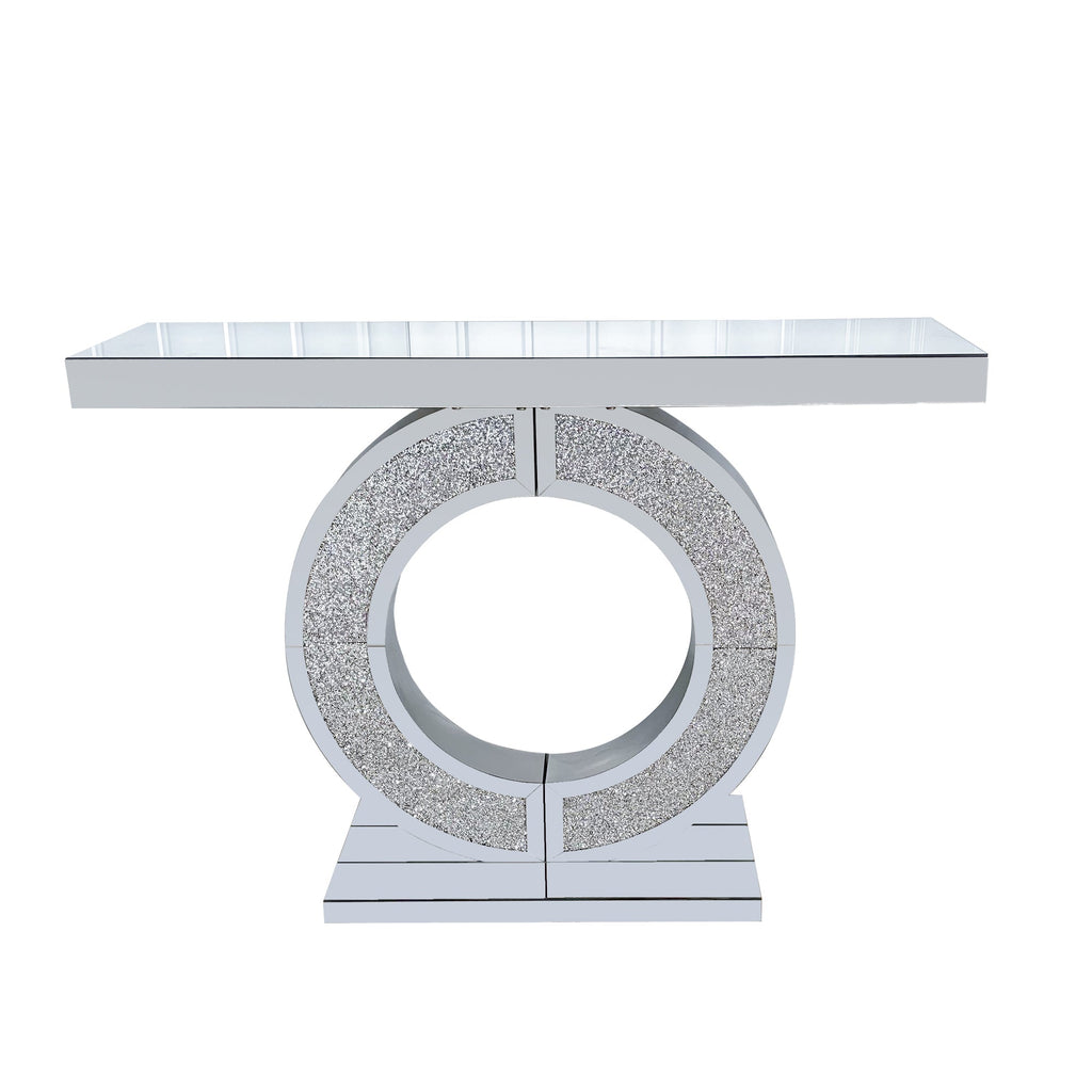 O Shaped Mirror Console Table with Crystal Hallway Entry Home Décor, Handicrafts Mirror Table for Living Room,Mirror Glass Table for Room