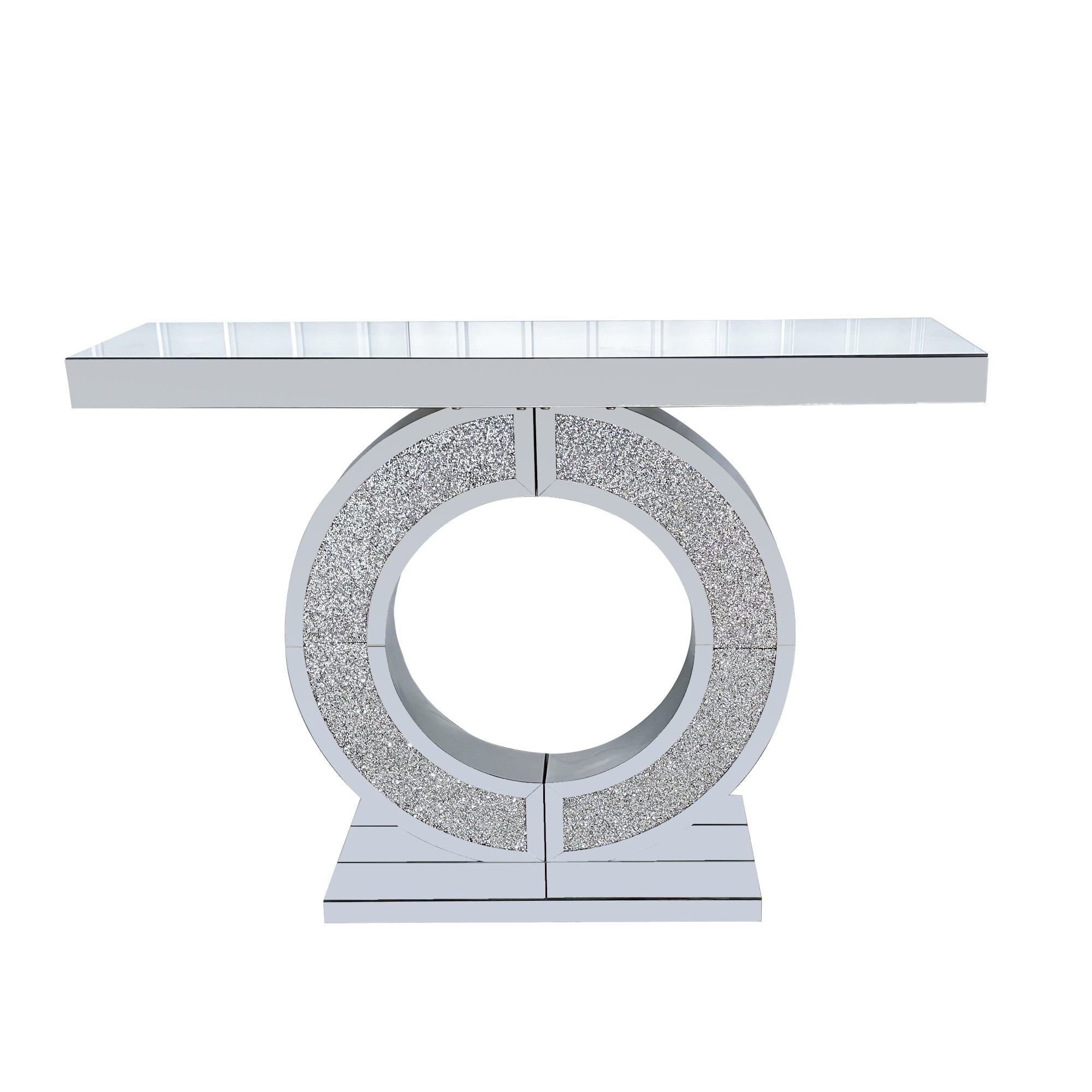O Shaped Mirror Console Table with Crystal Hallway Entry Home Décor, Handicrafts Mirror Table for Living Room,Mirror Glass Table for Room