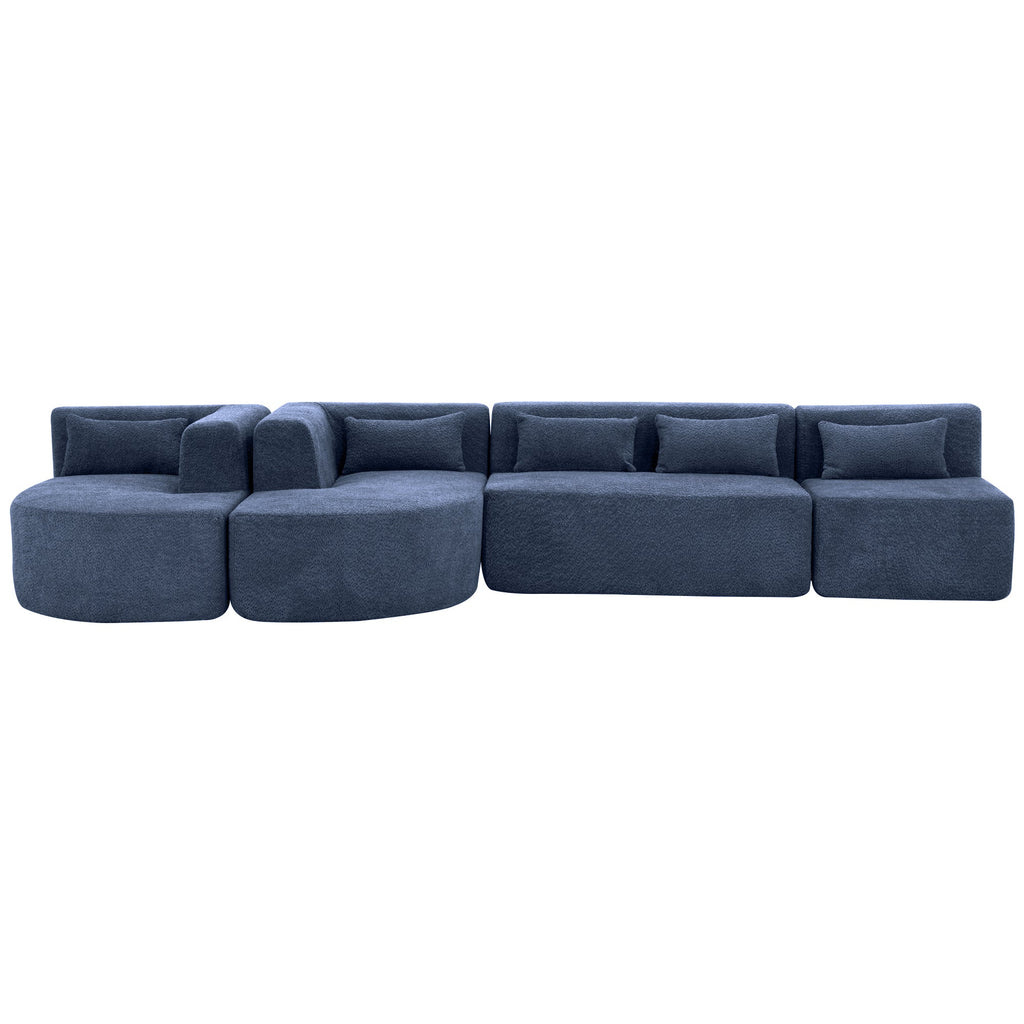 144' Upholstered Sofa Free-combined Sofa Couch with Two Chaise Lounge and Five Back Pillows for Living Room, Blue