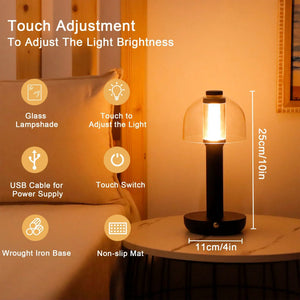 JHY DESIGN table lamp with glass lampshade, battery-operated