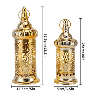 Ramadan lanterns set of 2 gold electric candle holders with ornate lattice design