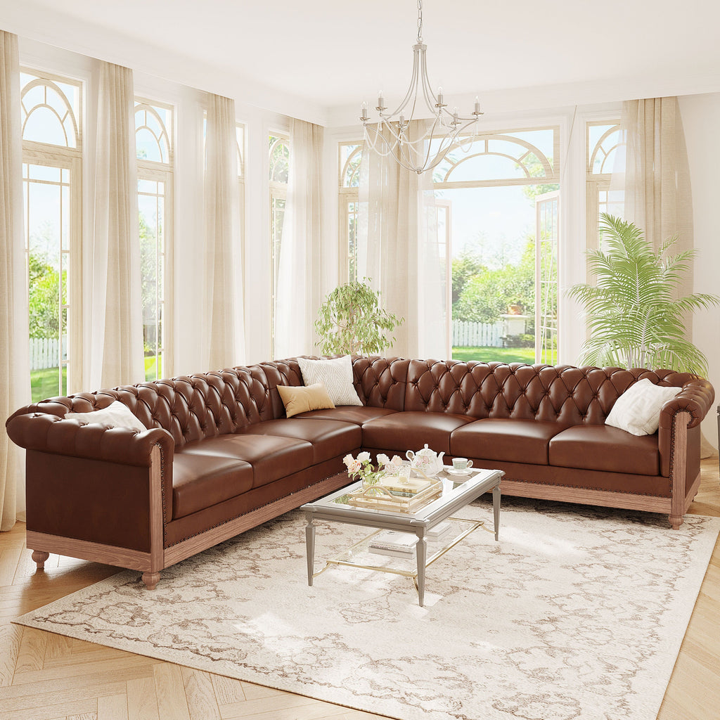 Mirod Comfy Large Sectional Sofa with Wooden Legs, Retro Style for Living Room