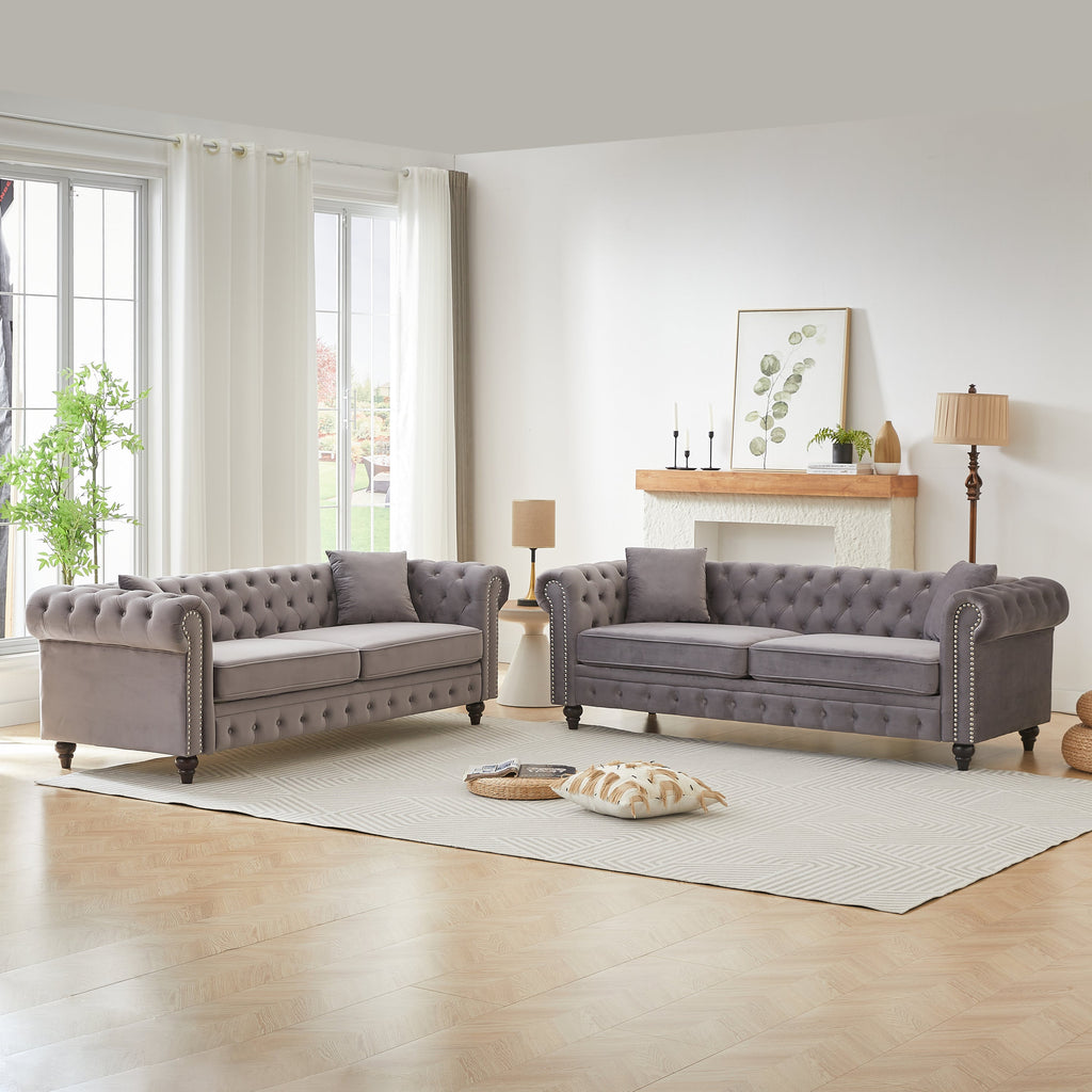 FX 3 Seats + 3 Seats Combo Sofa Modern living room sofa with solid wood frame and wooden feet, 4 cushions, apartment sofa furniture for living room, living room, office