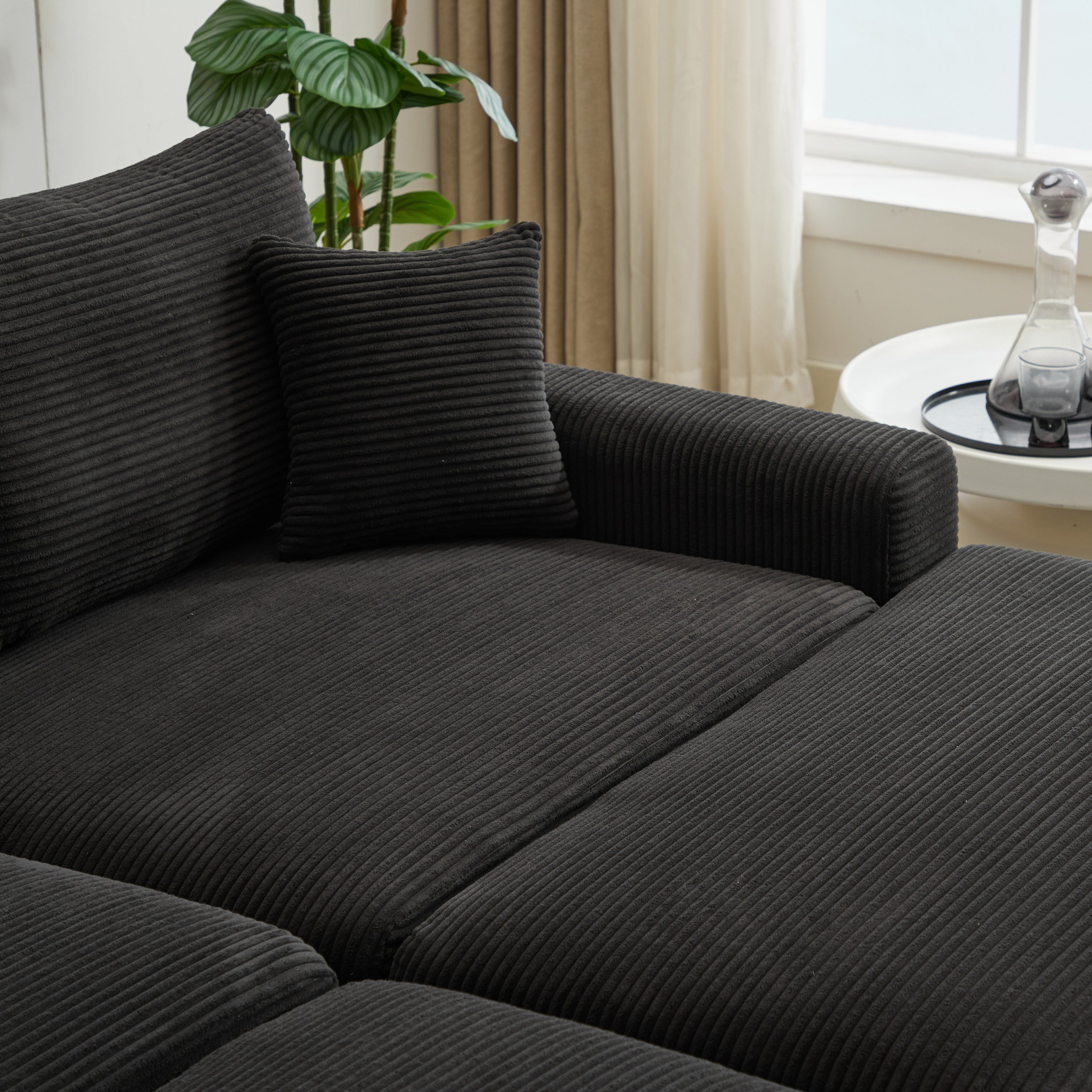 Modern Sectional Couch , 2 Pieces Corduroy Couch Cushion Covers , Soft Stretch Sofa Slipcovers with 2pcs Pillows