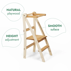 Goodevas Adjustable Montessori Tower Toddler Stool; natural plywood, height-adjustable, smooth surface