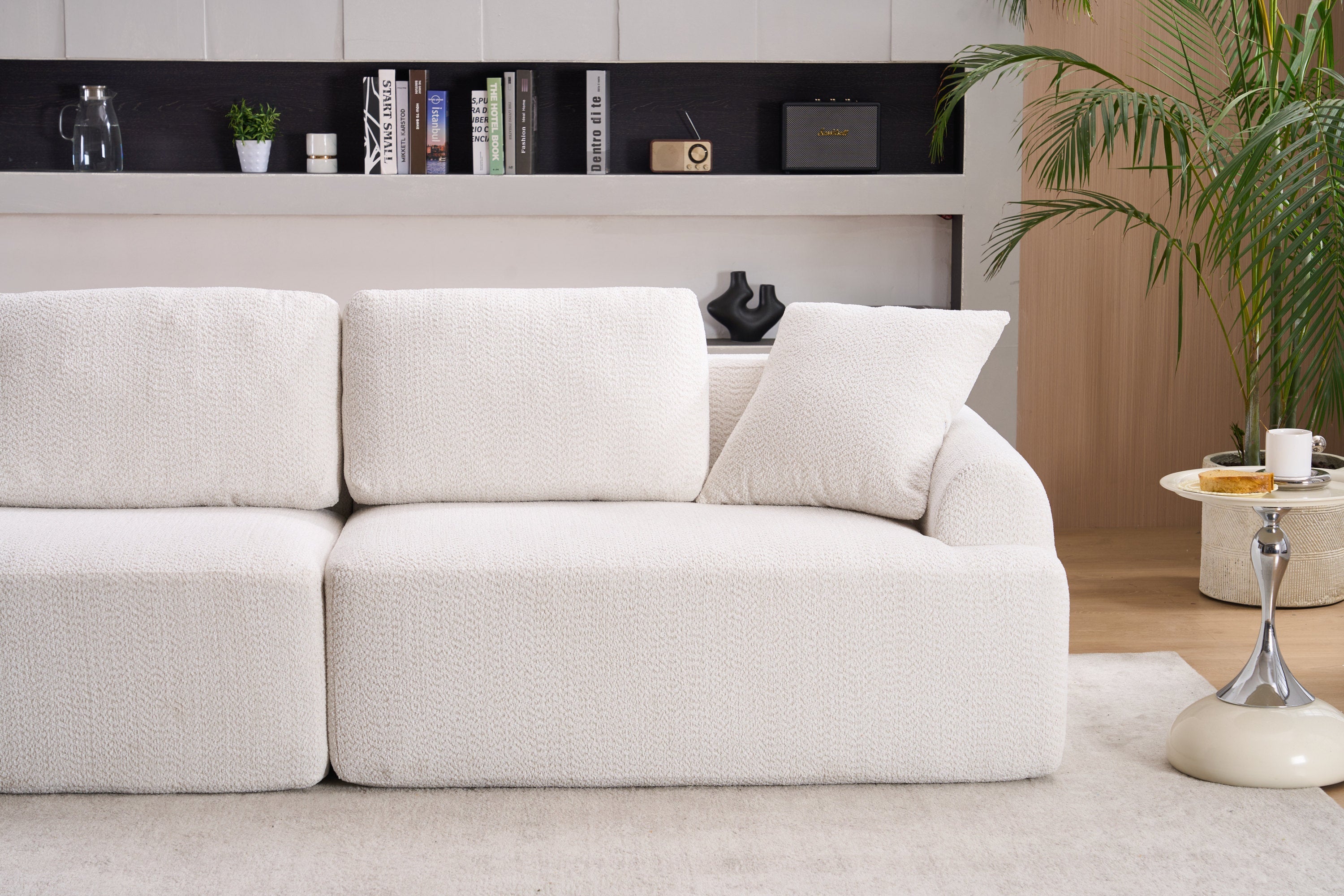 LY-024 BEIGE COMPRESSION SOFA: 4-seater combined sofa, Crochet Yarn Fabric, full sponge compression sofa,combined sofa with 4 pillows for home living/ Home Furniture/ Apartment