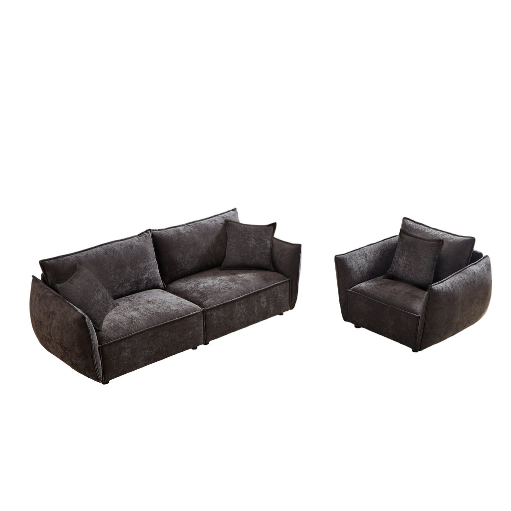 3-Seater + 1-Seater Combo Sofa Modern Living Room Sofa, Linen Fabric Sofa, Wooden Frame with 3 Pillows, Apartment Sofa Furniture