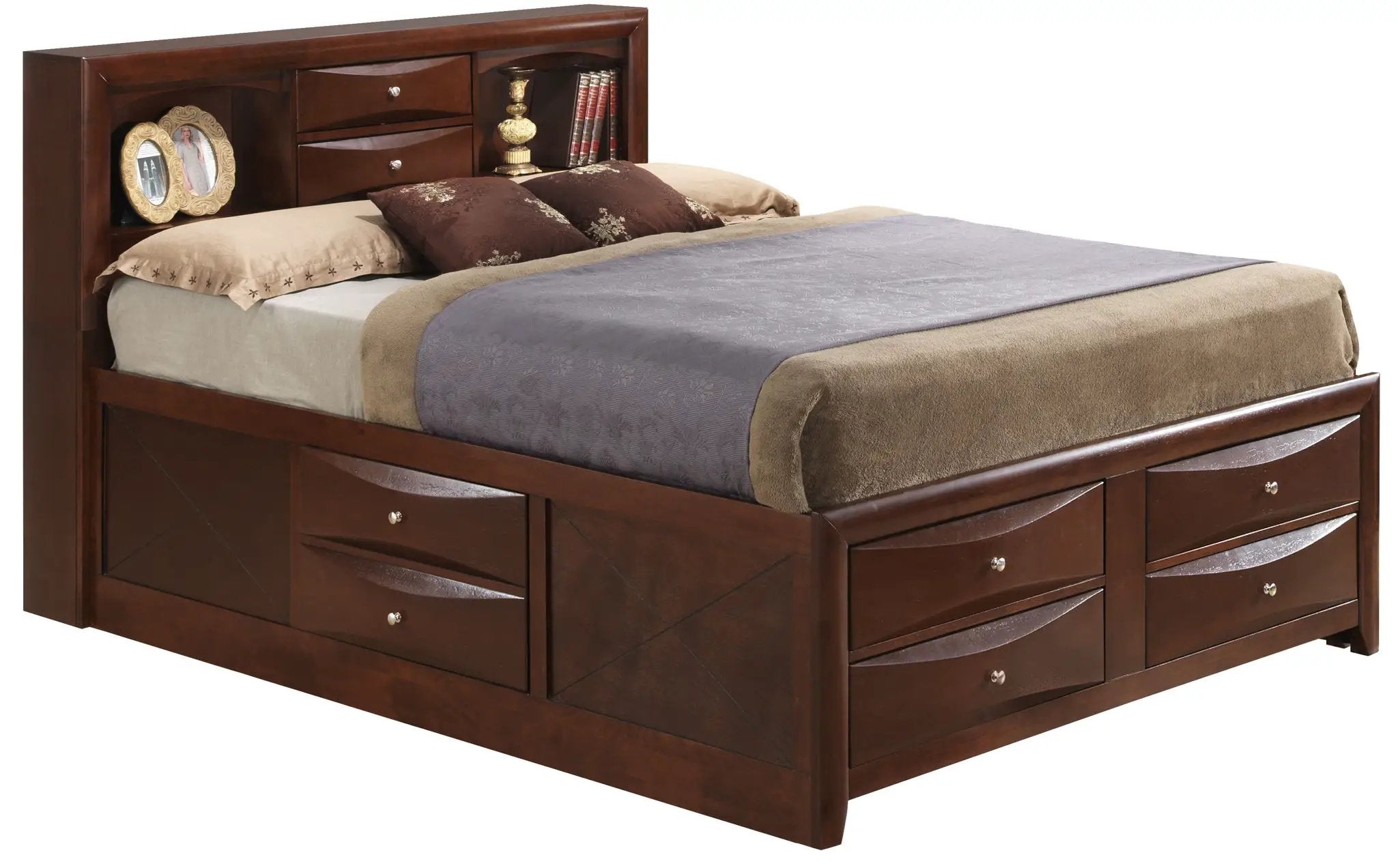Modern Design Storage Bed With Bookcase Headboard