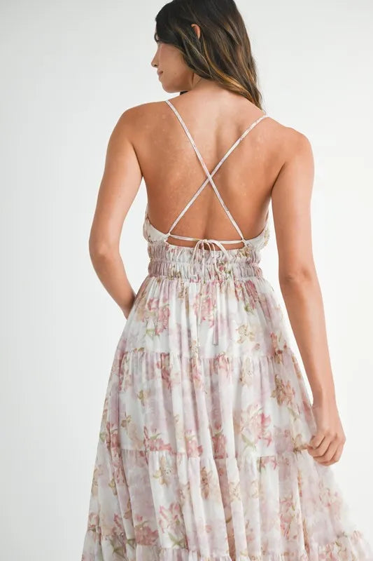 MABLE Floral Print Tiered Cami Maxi Dress