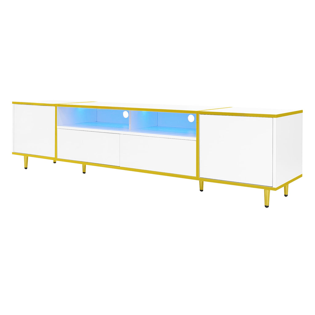 U-Can 70.9'' Modern TV Stand for TVs up to 80 Inches, Entertainment Center with 2 Shelves and  LED Lights, TV Storage Cabinet with 2 Drawers, 2 Cabinets and Metal Legs for Living room