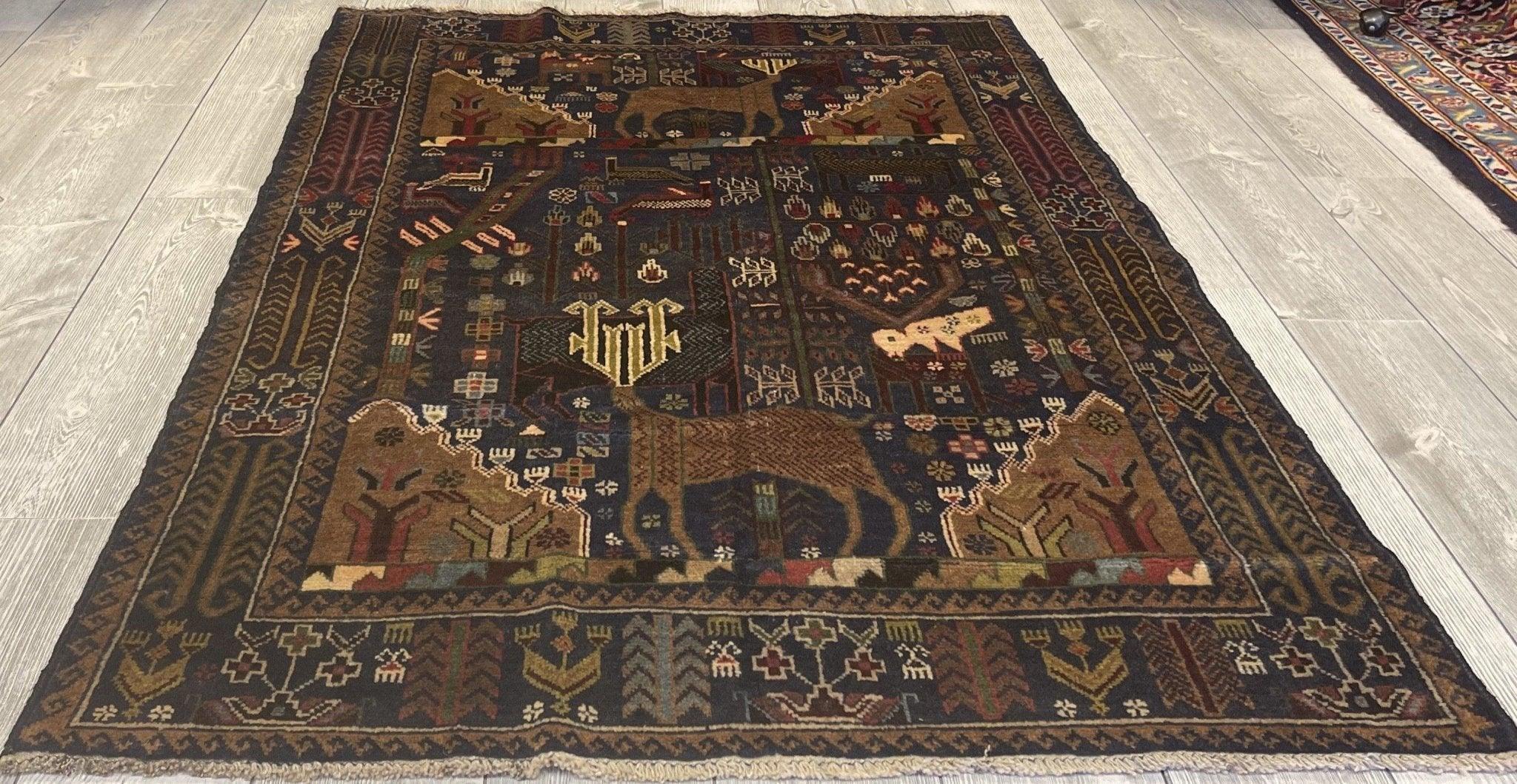Afghani Vintage Pictorial Rug I Tribal Baluchi 3'6''X5'5''
