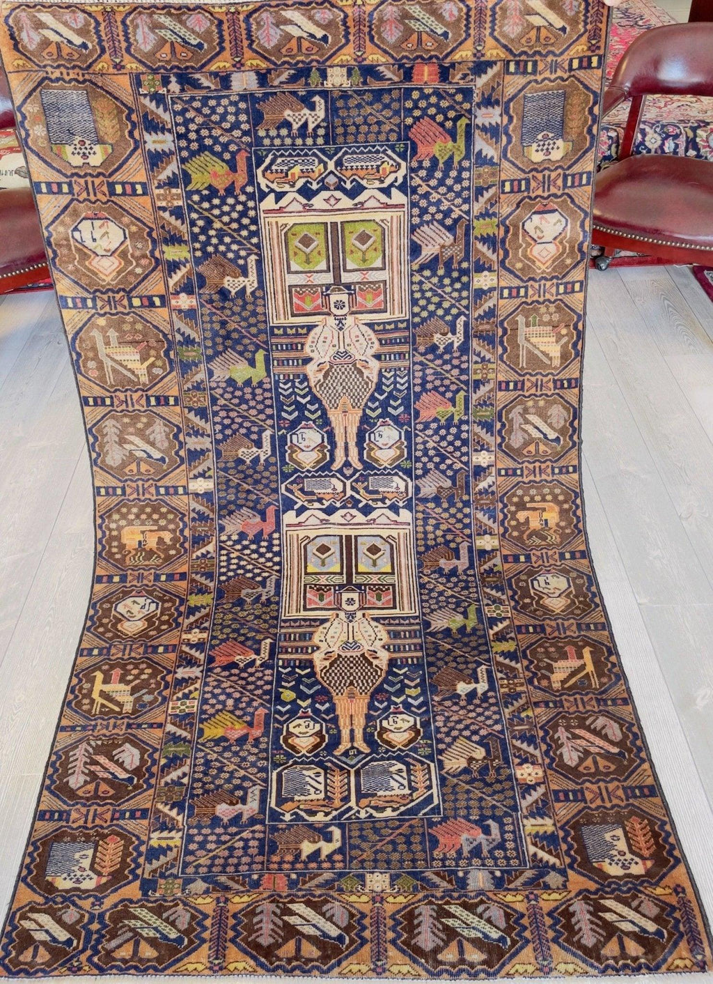 Afghani Vintage Pictorial Rug I Tribal Baluchi 4X7 Ft