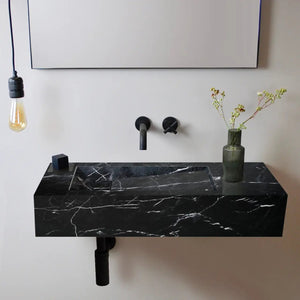 Alexandrette black marble rectangular wall-mount bathroom sink, 18x30x7 in