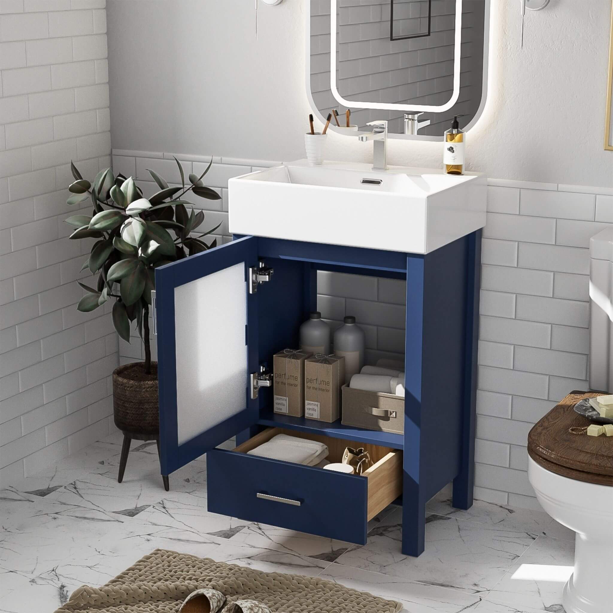 Alora 20-Inch Modern Bathroom Vanity With Ceramic Sink And Storage Cabinet (SAK39851)