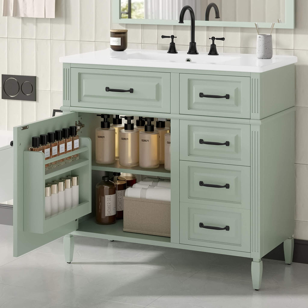 Alora 36-Inch Freestanding Bathroom Vanity With Ceramic Sink And Storage Cabinets [Faucet Not Included] (SAK86310)