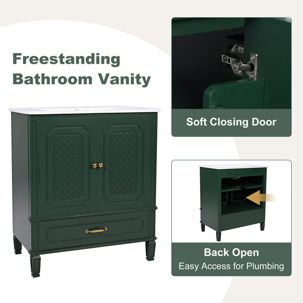 Alora 60-Inch Green Vintage Double Sink Vanity With Cabinets And Drawers (SAK19524)