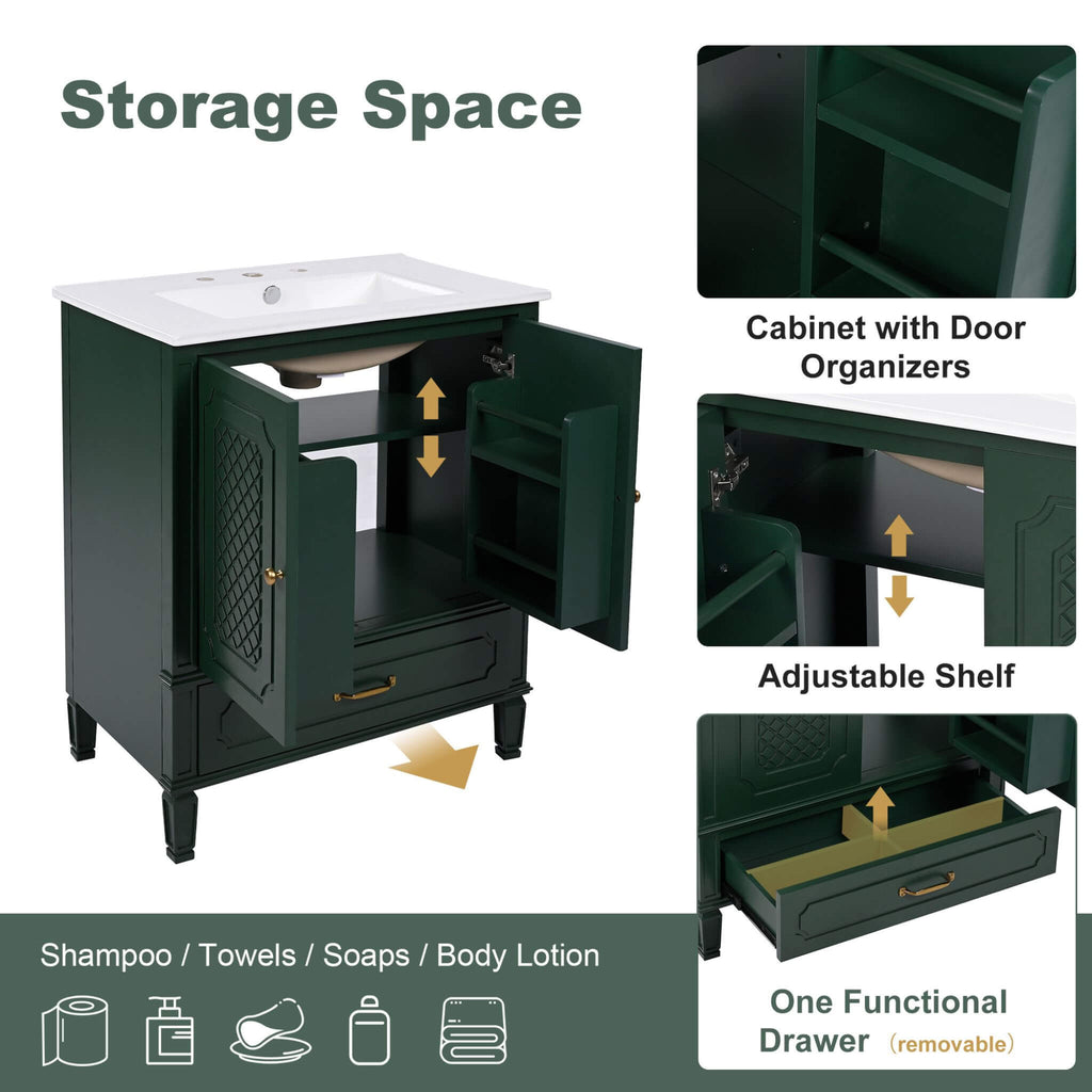 Alora 60-Inch Green Vintage Double Sink Vanity With Cabinets And Drawers (SAK19524)