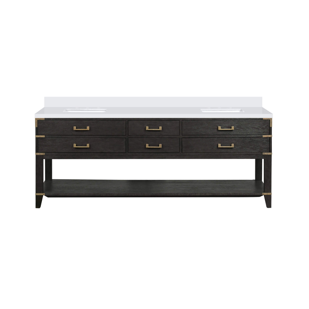 Alora 84-Inch Black Oak Double Bathroom Vanity With White Quartz Top (SAK43761)