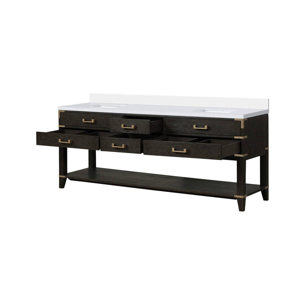 Alora 84-Inch Black Oak Double Bathroom Vanity With White Quartz Top (SAK43761)