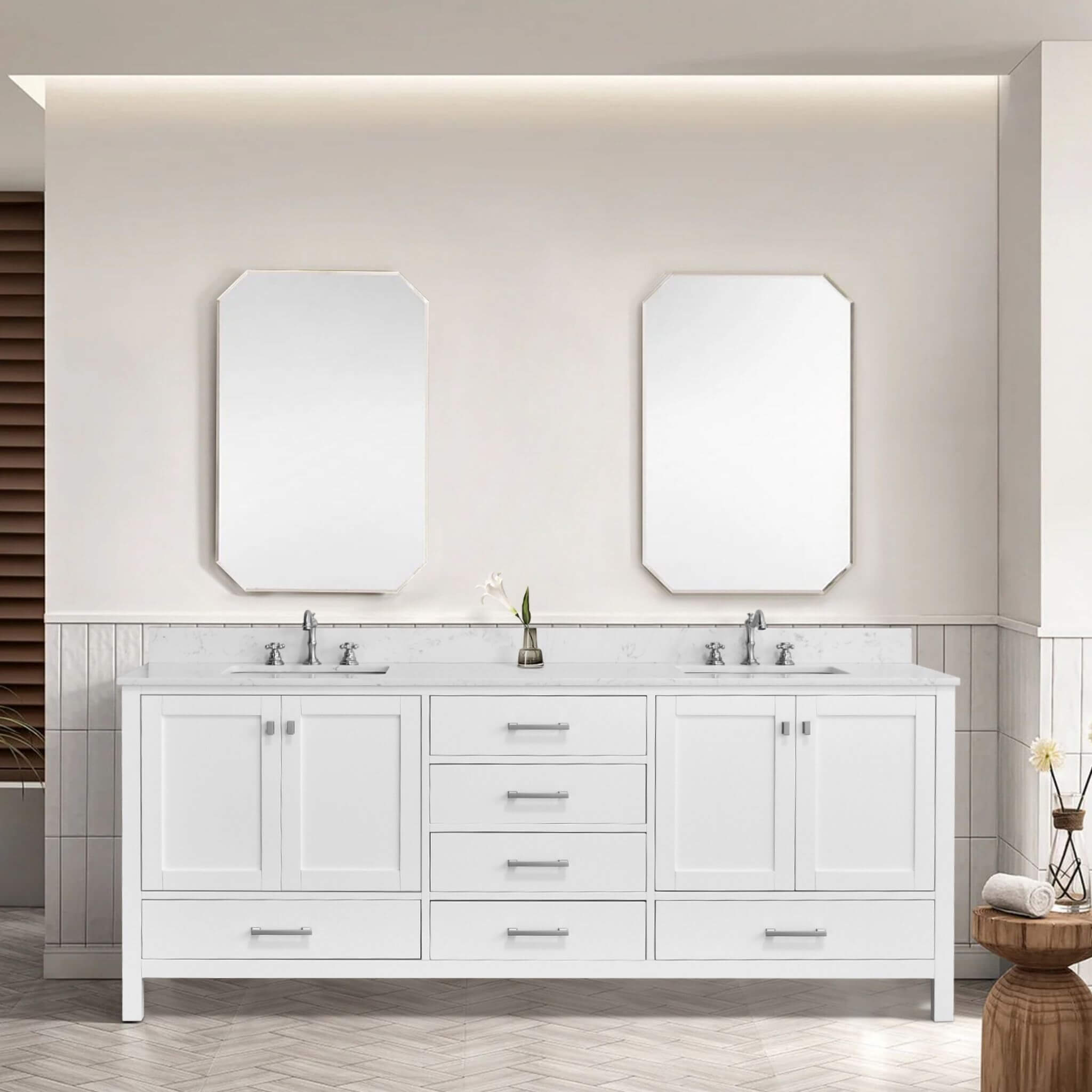 Alora 84-Inch Double Basin Freestanding Bathroom Vanity With Solid Wood Frame [No Faucet] (SAK81794)