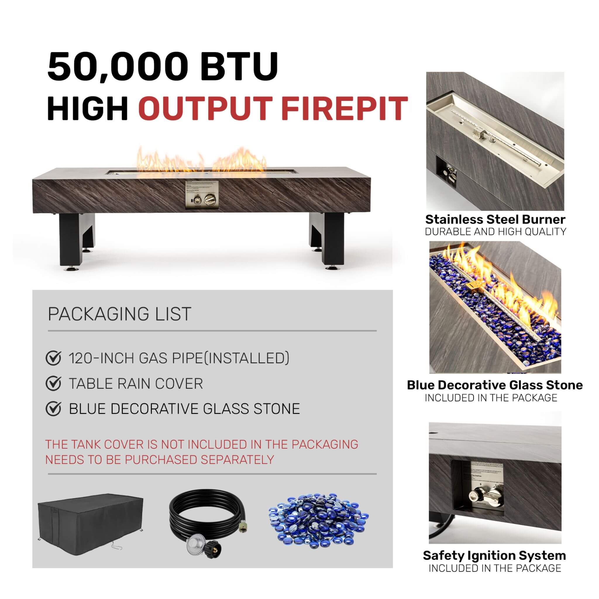 Alora 54-Inch Modern Outdoor Propane Fire Pit Table With Waterproof Cover (SAK42628)