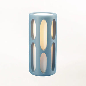 Amoeba table lamp blue with vertical oval cutouts, Terra Labs.