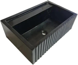 Toros Black Marble rectangular wall-mount bathroom sink with fluted front panel; 16x24x7 in, Villohome
