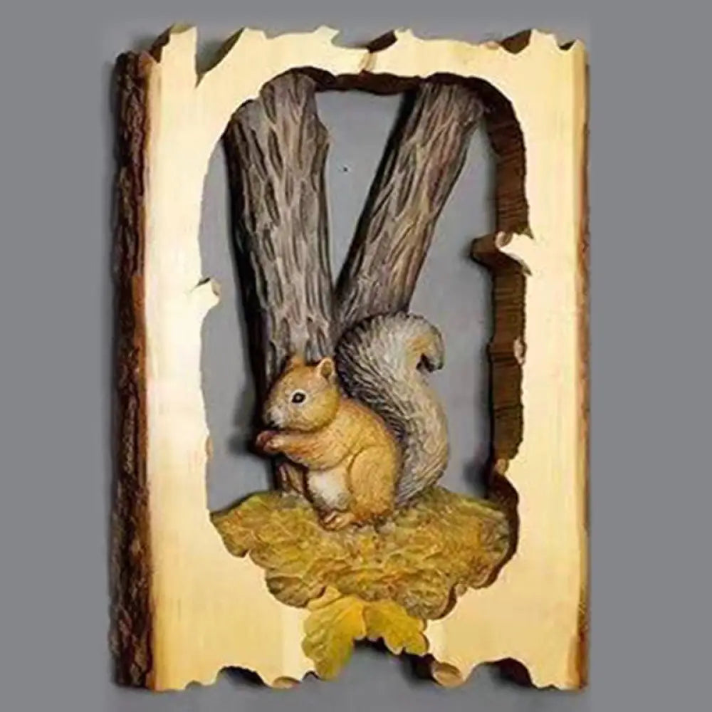 Animal Carving Handcraft Wall Hanging Wood Raccoon Bear Deer Hand-Painted