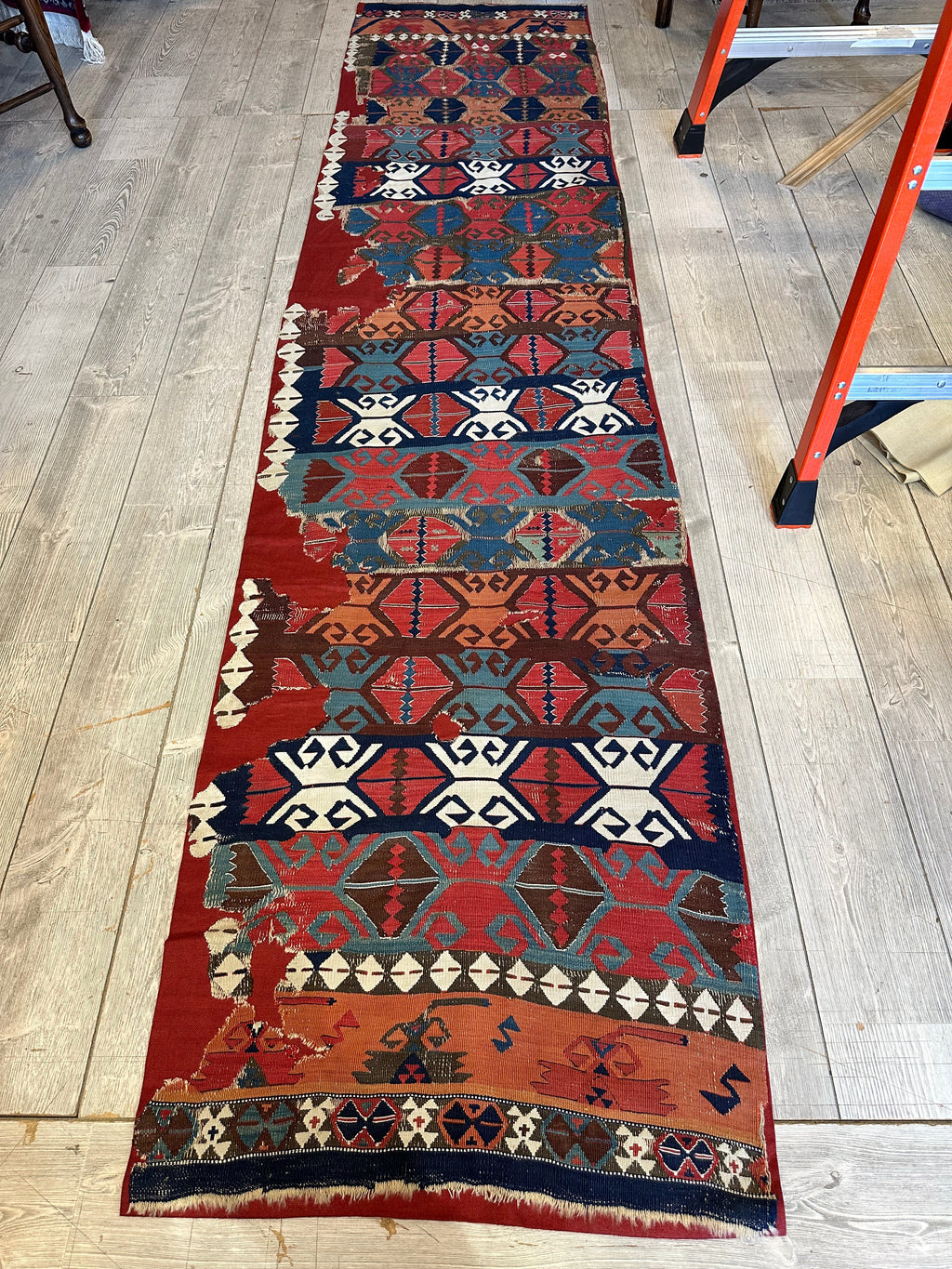 Antique Anatolian Long Kilim Fragment | 19th Century Hand-Woven Wool