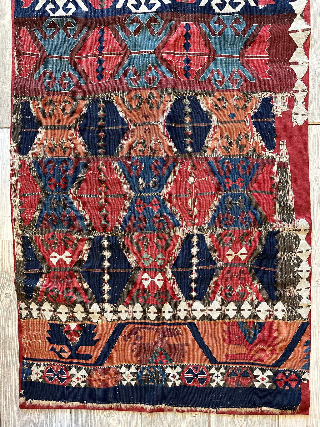 Antique Anatolian Long Kilim Fragment | 19th Century Hand-Woven Wool