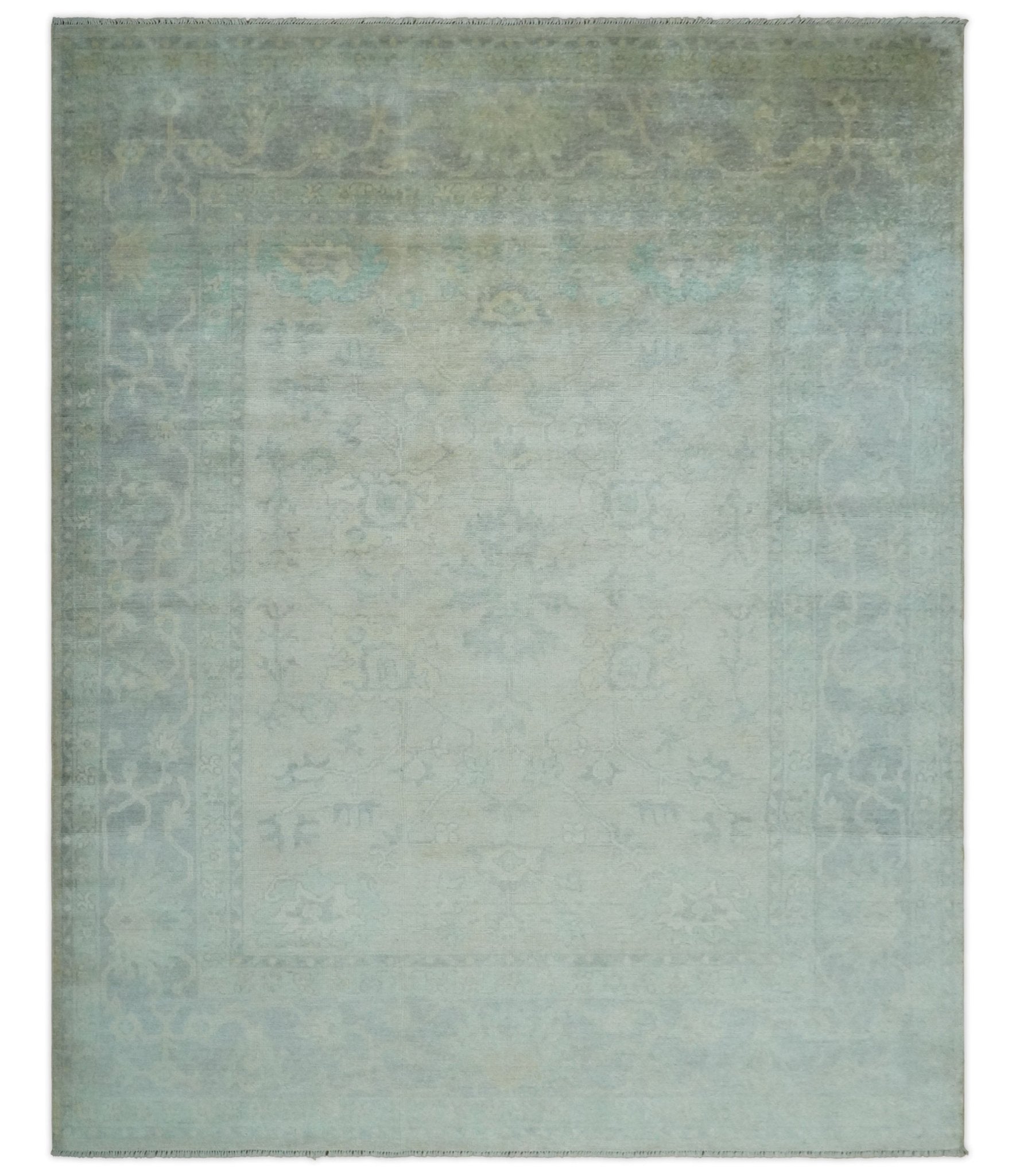 Antique Finish Silver, Gray and Charcoal Hand Knotted Oriental Oushak 8x10 wool Area Rug