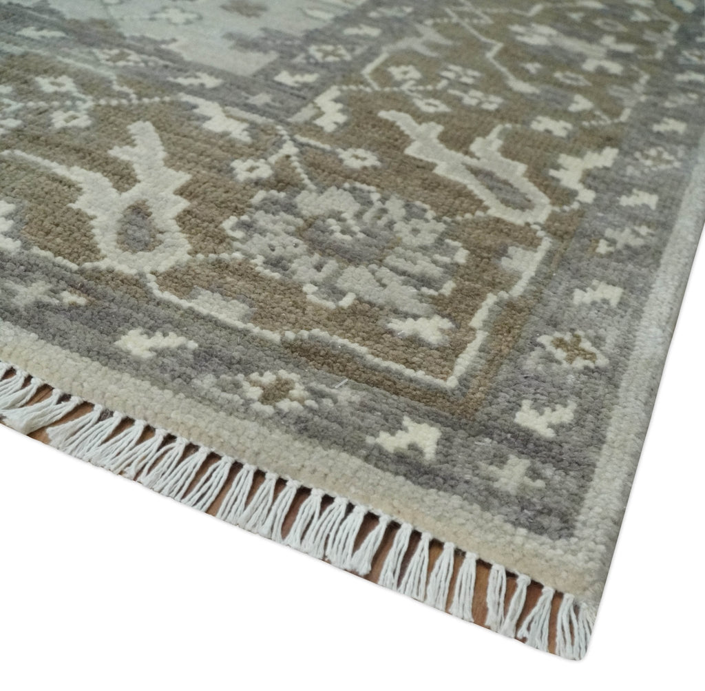 Antique Style Traditional Silver and Olive Oriental Oushak 8x10 wool Area Rug