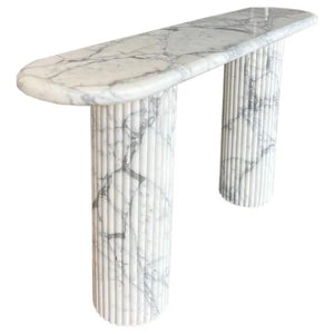 Villohome Arabescato Carara Marble designer console table with fluted legs