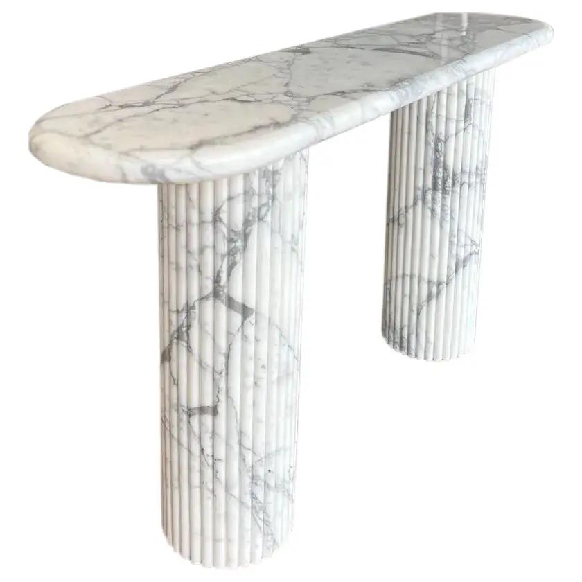 Villohome Arabescato Carara Marble designer console table with fluted legs