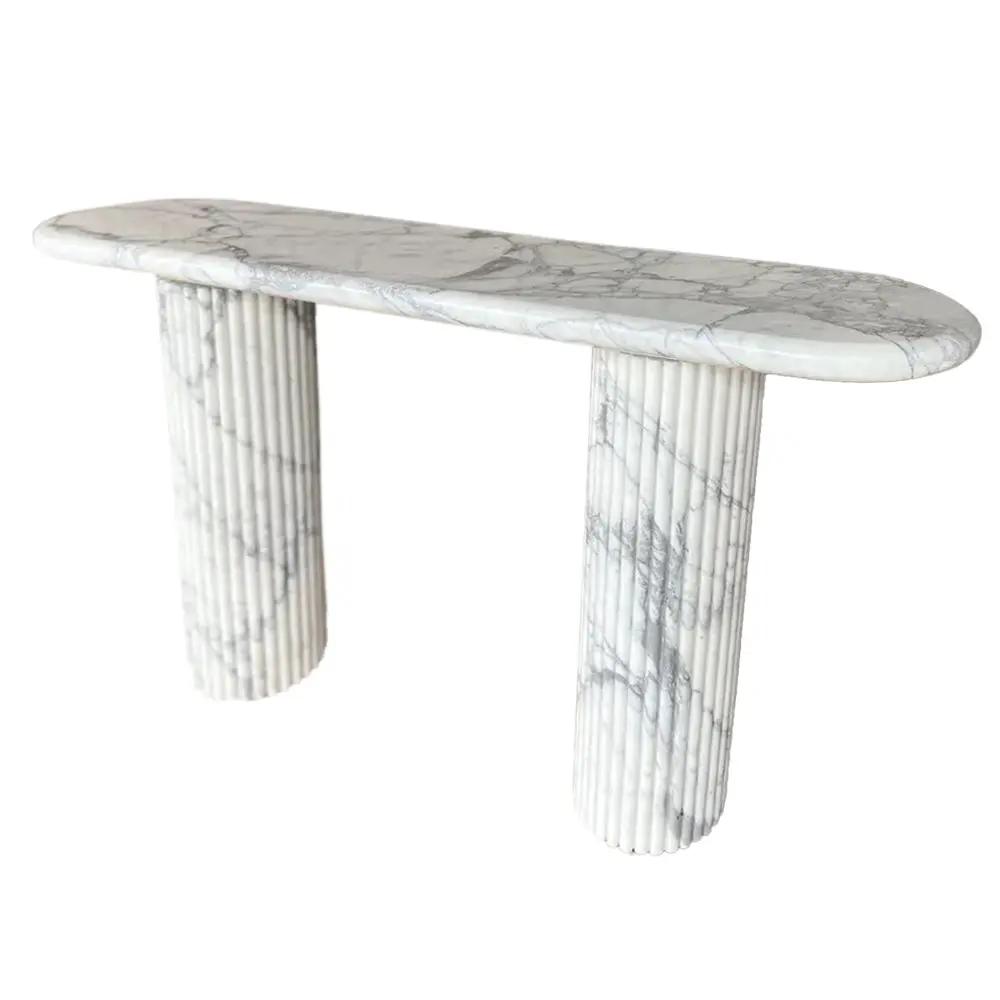 Arabescato Carara Marble fluted-leg designer console by Villohome
