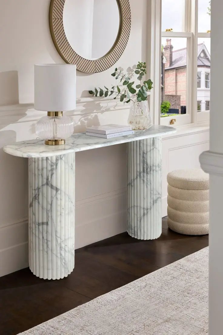 Arabescato Carara Marble Fluted Legs Designer Console Table by Villohome