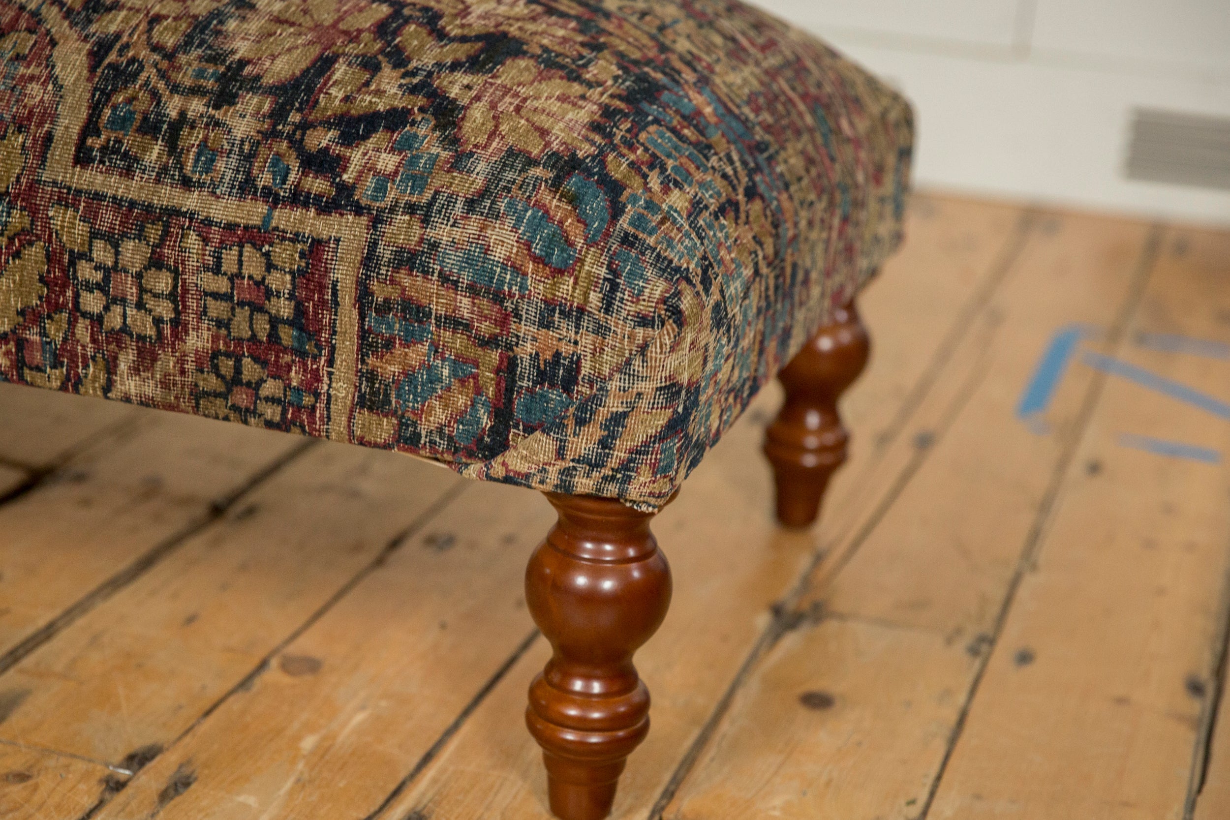 Antique Persian Kerman Rug Ottoman Coffee Table