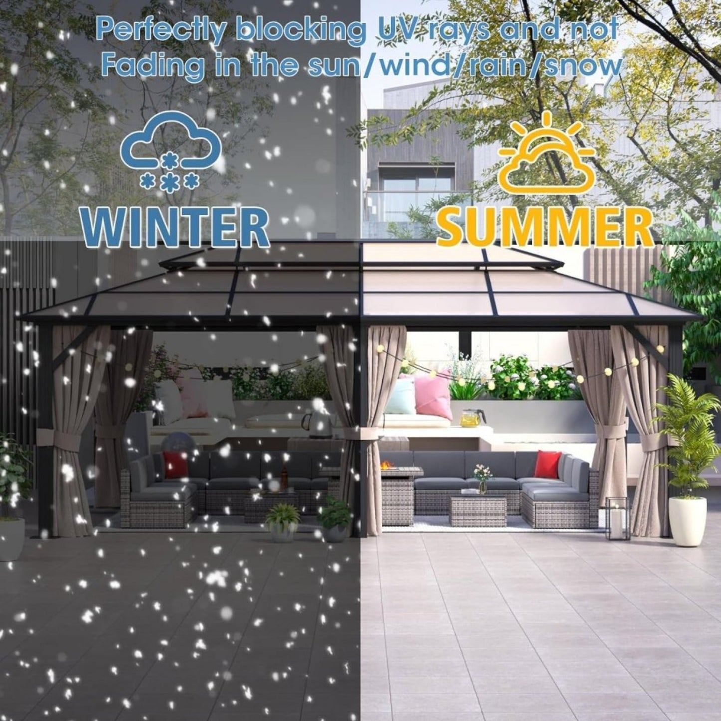 [12x20FT] Premium Aluminum Outdoor Polycarbonate Hardtop Gazebo With UV Protection, Netting & Curtains (96815273)