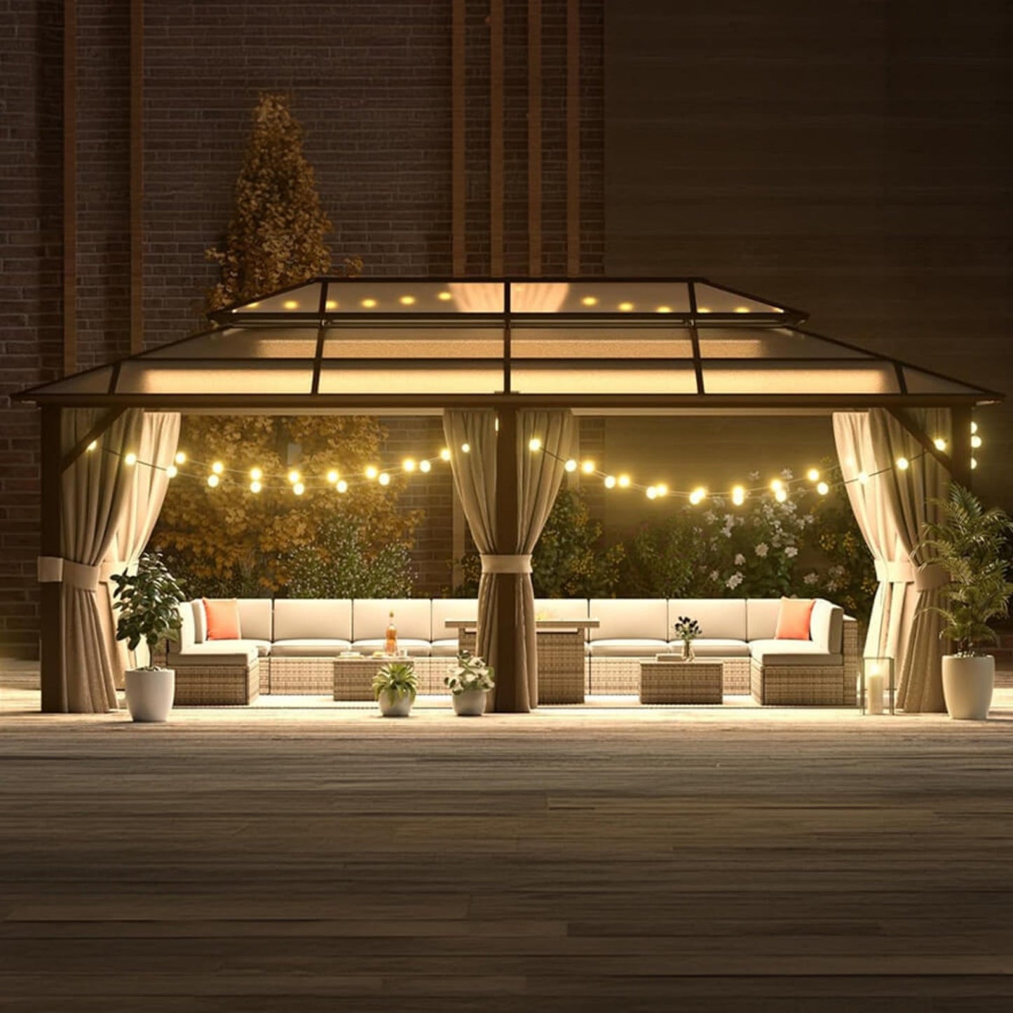 [12x20FT] Premium Aluminum Outdoor Polycarbonate Hardtop Gazebo With UV Protection, Netting & Curtains (96815273)