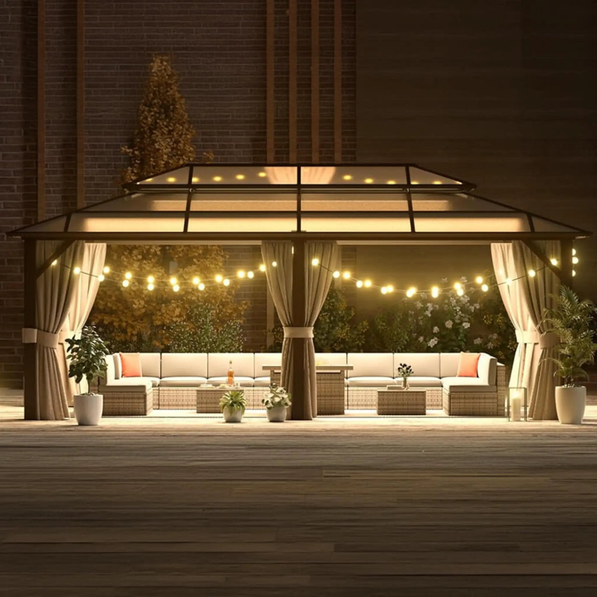 [12x20FT] Premium Aluminum Outdoor Polycarbonate Hardtop Gazebo With UV Protection, Netting & Curtains (96815273)