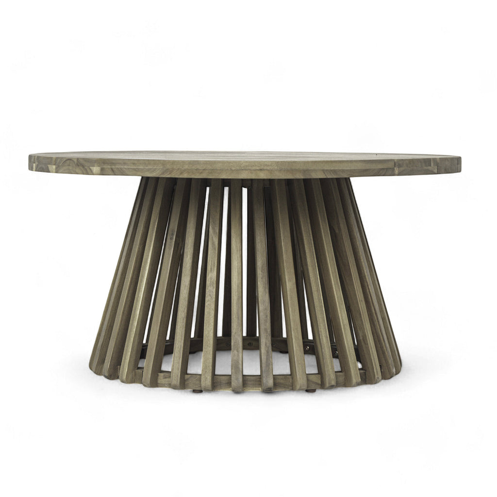 Outdoor Acacia Wood Patio Coffee Table, Round Coffee Table for Backyard, Lawn, Balcony,Grey Finish