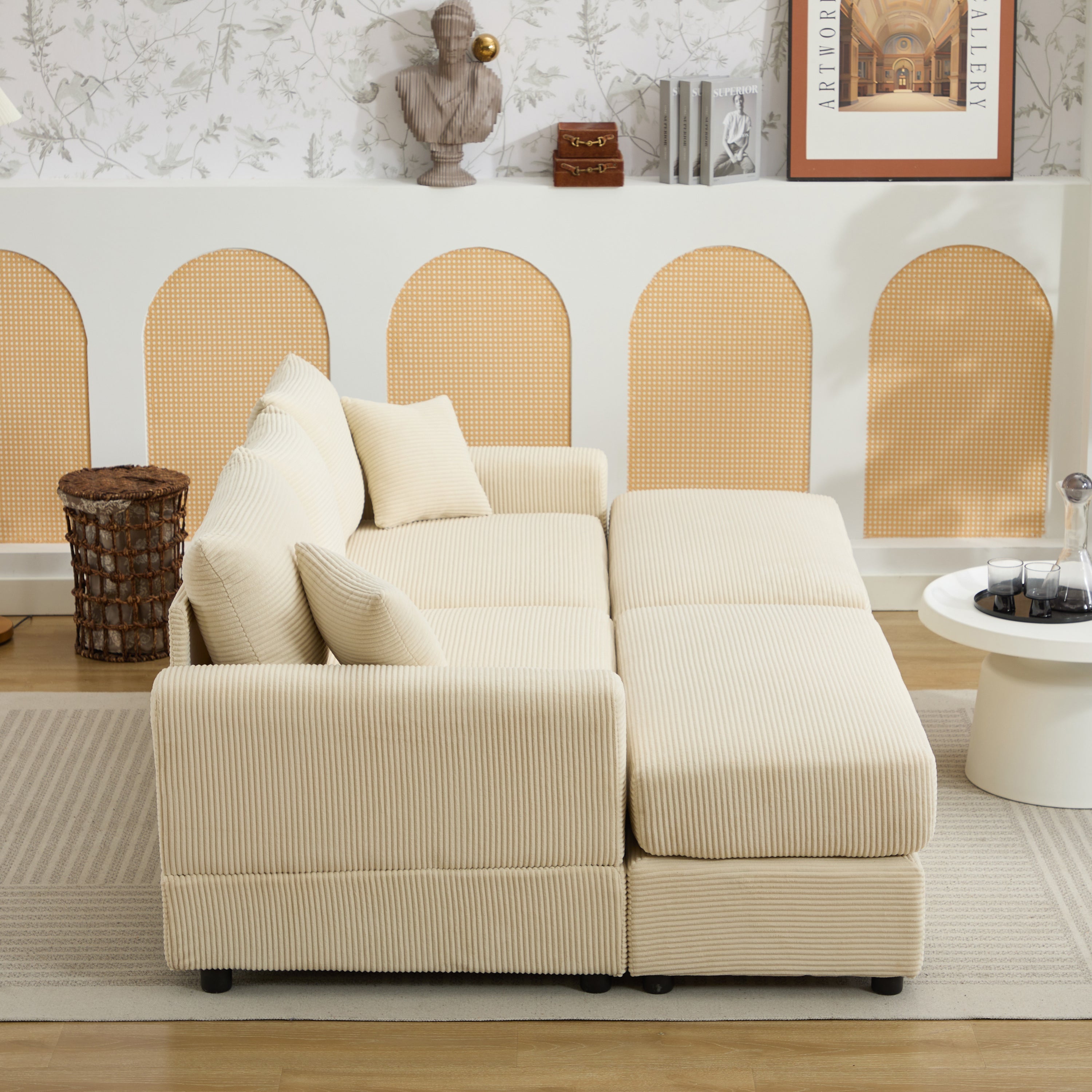 Modern Sectional Couch , 2 Pieces Corduroy Couch Cushion Covers , Soft Stretch Sofa Slipcovers with 2pcs Pillows