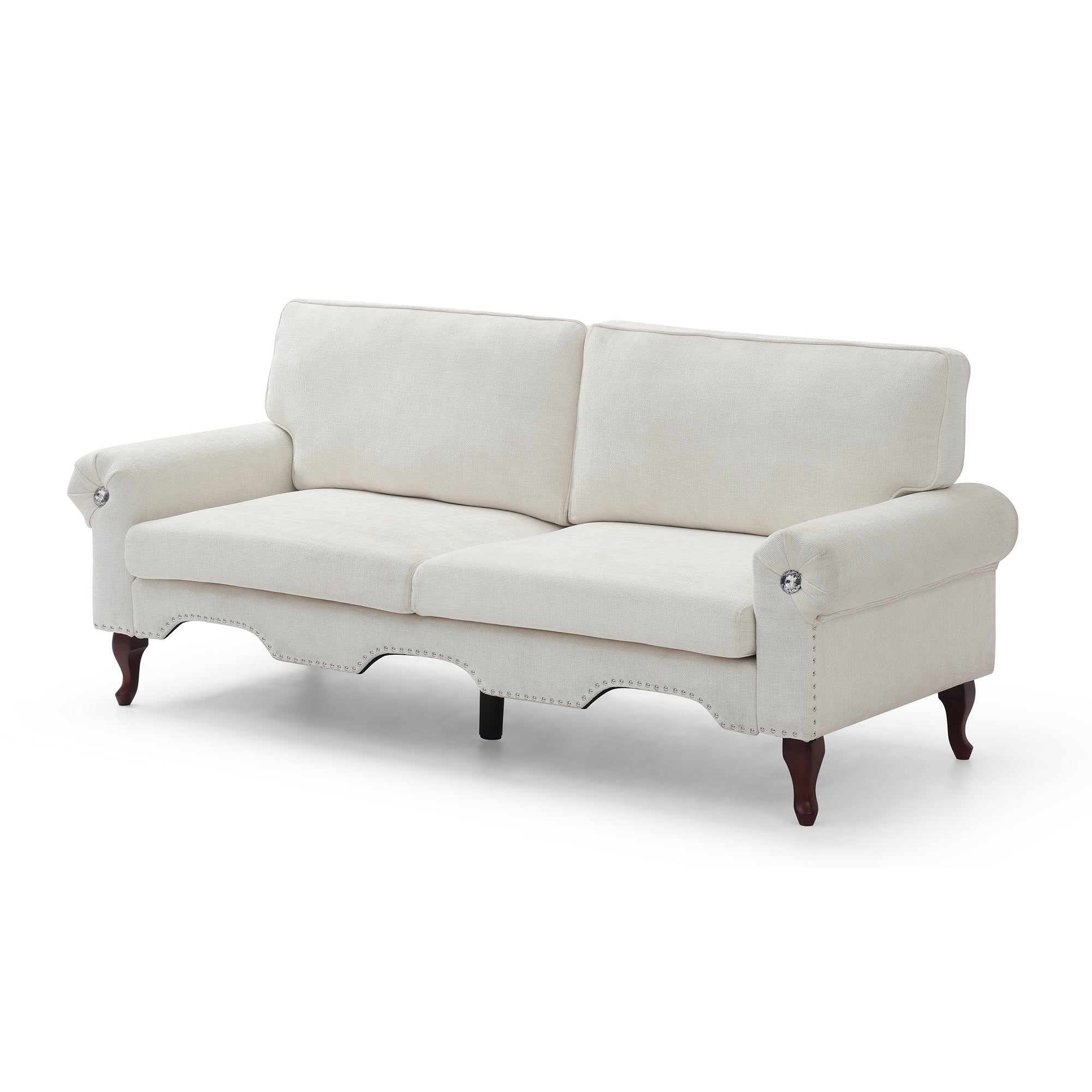 80-Inch Modern Velvet 3 seat Sofa with Wooden Legs & Crystal button and Copper Nail, Tufted Backrest, Perfect for Living Room, Bedroom, or Office (Beige)