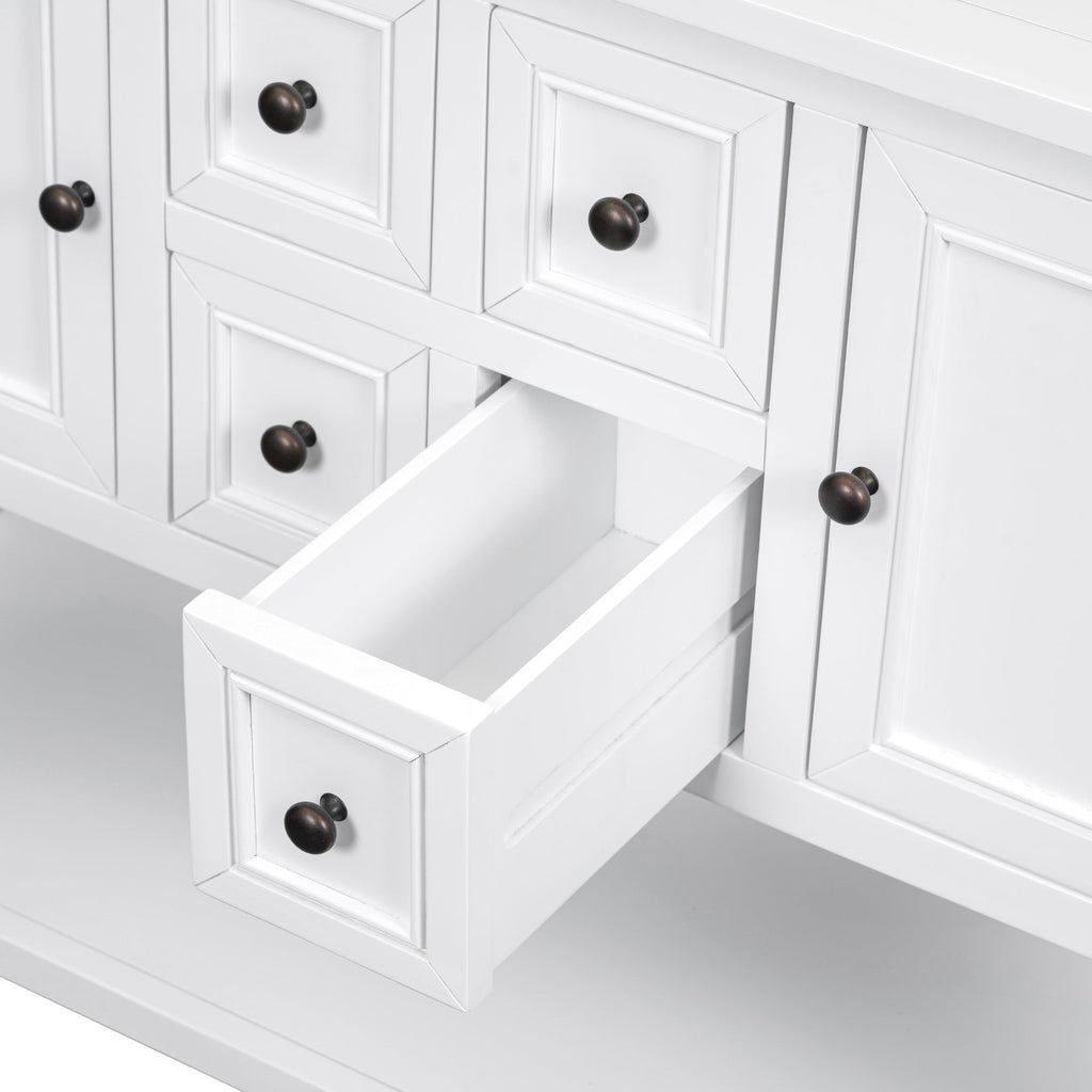 TREXM Cambridge Series  Ample Storage Vintage Console Table with Four Small Drawers and Bottom Shelf for Living Rooms, Entrances and Kitchens (White, OLD SKU: WF190263AAA)