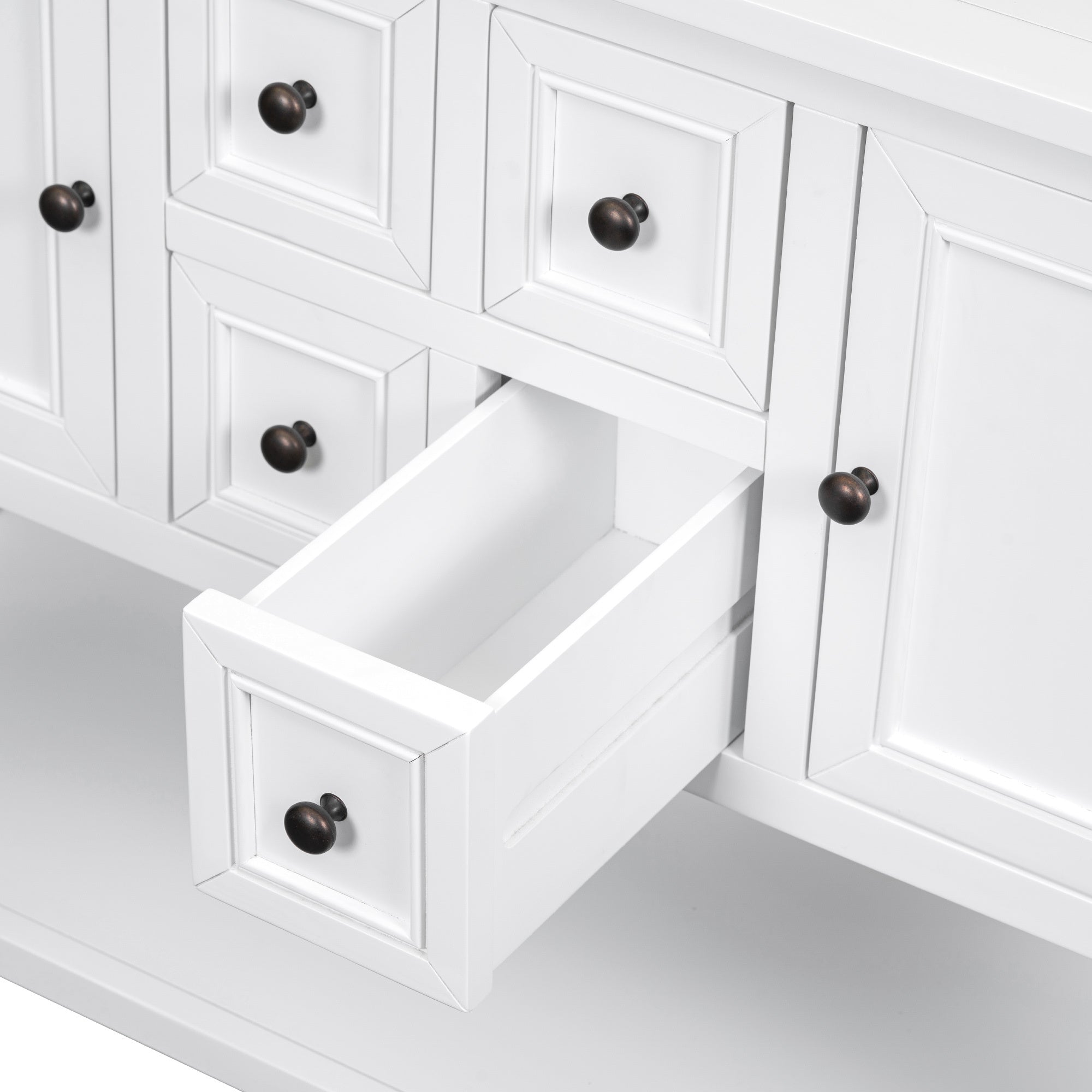 TREXM Cambridge Series  Ample Storage Vintage Console Table with Four Small Drawers and Bottom Shelf for Living Rooms, Entrances and Kitchens (White, OLD SKU: WF190263AAA)