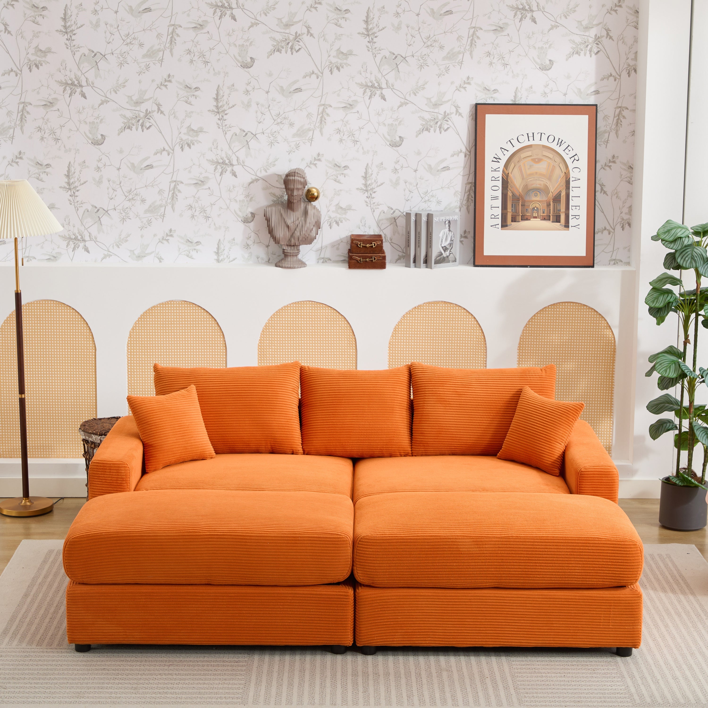 Modern Sectional Couch , 2 Pieces Corduroy Couch Cushion Covers , Soft Stretch Sofa Slipcovers with 2pcs Pillows