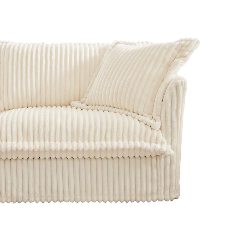 Living Room Sofa Slipcovered Sofa 3 Seater Sofa With 3 Ottomans, Oversized 3-Seat Sleeper Sofa Bed Home Theater Sofa, Corduroy, Cream