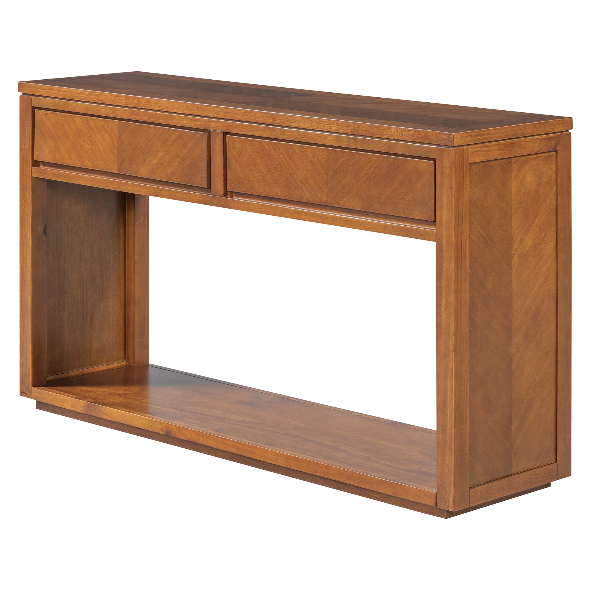 TREXM 55' Console Table, Rustic Wooden Entryway Table with Storage Drawers and Open Shelf, Elegant Sofa Table for Hallway and Living Room (Honey)